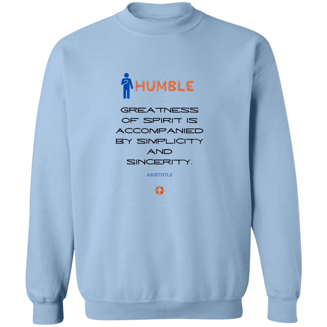 Men's Crewneck Pullover Sweatshirt G180 with inspiring Aristotle quote: A111 - Staying humble elevates greatness - Color:
