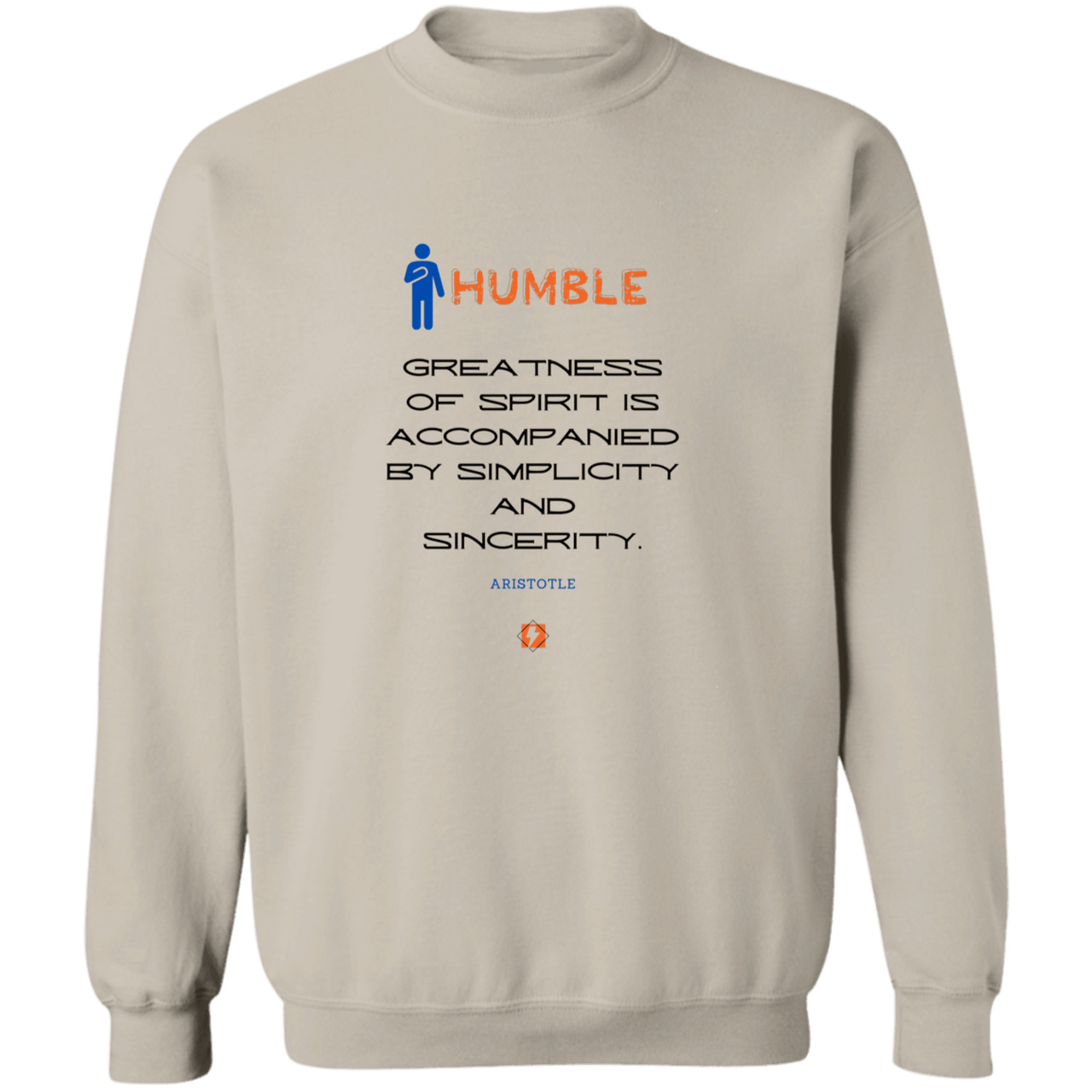 Men's Crewneck Pullover Sweatshirt G180 with inspiring Aristotle quote: A111 - Staying humble elevates greatness - Color:
