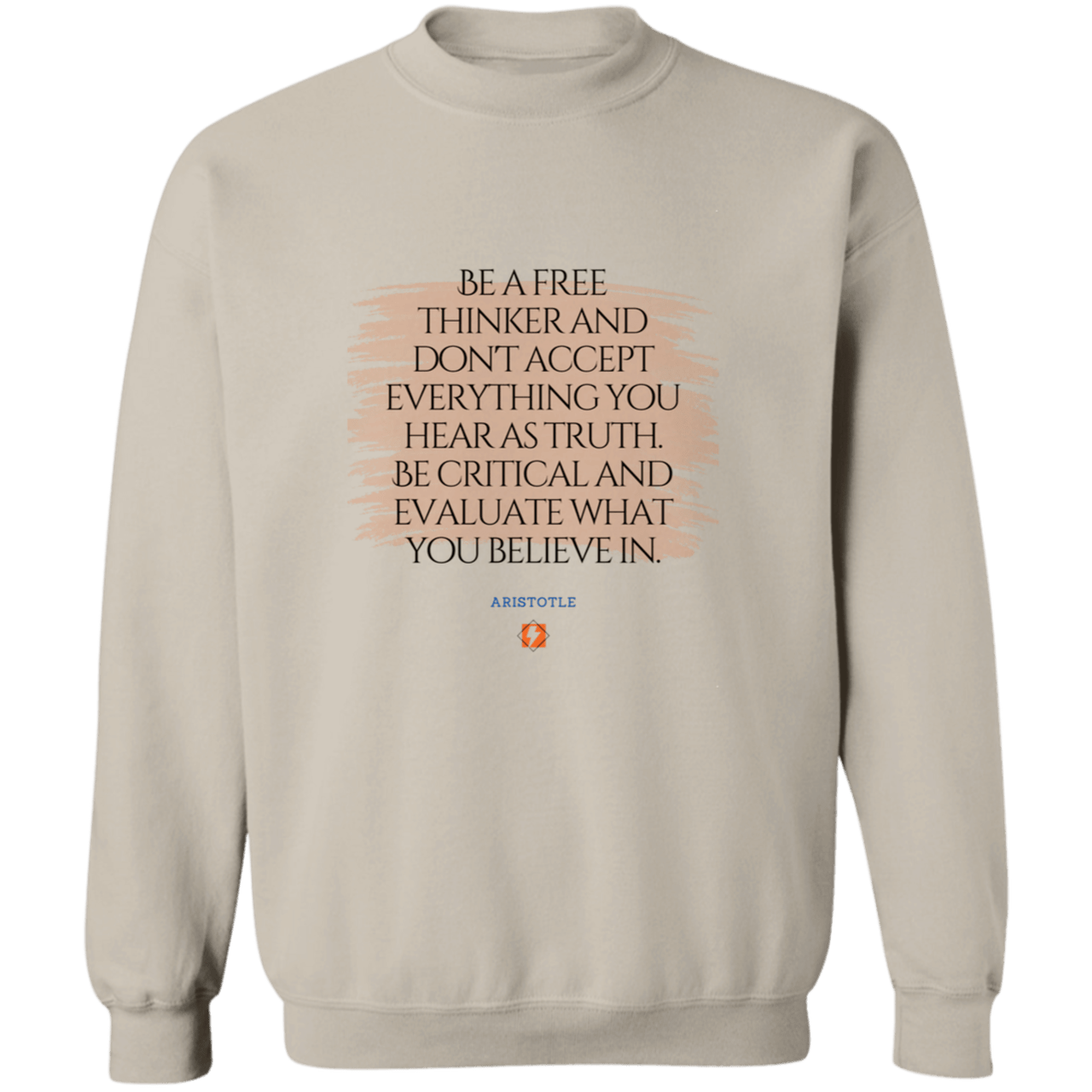 Men's Crewneck Pullover Sweatshirt G180 with inspiring Aristotle quote: A106 - Become a critical thinker - Color: