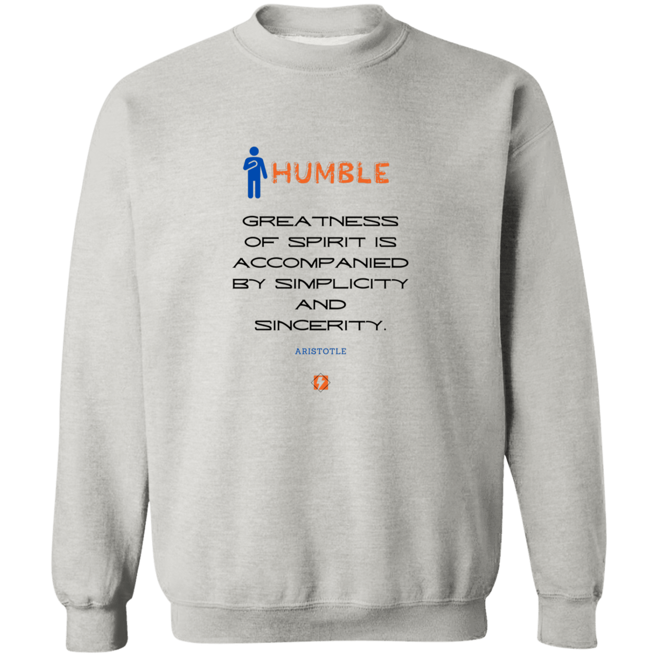 Men's Crewneck Pullover Sweatshirt G180 with inspiring Aristotle quote: A111 - Staying humble elevates greatness - Color: