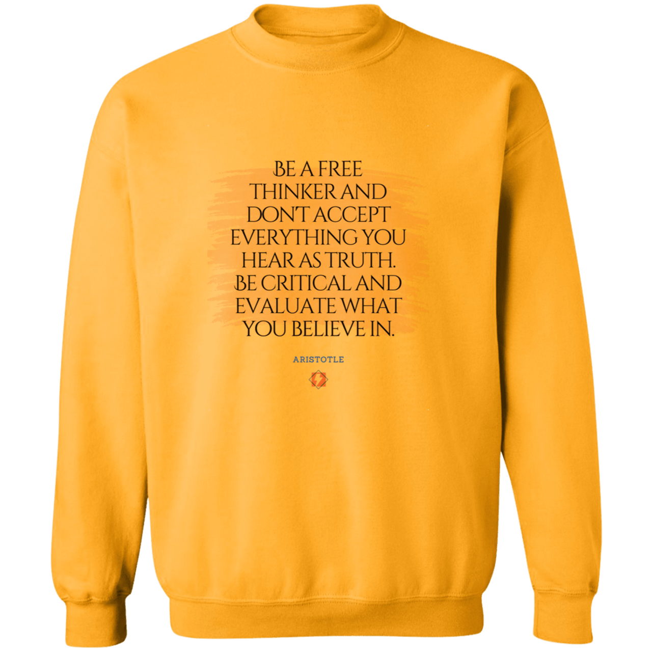 Men's Crewneck Pullover Sweatshirt G180 with inspiring Aristotle quote: A106 - Become a critical thinker - Color:
