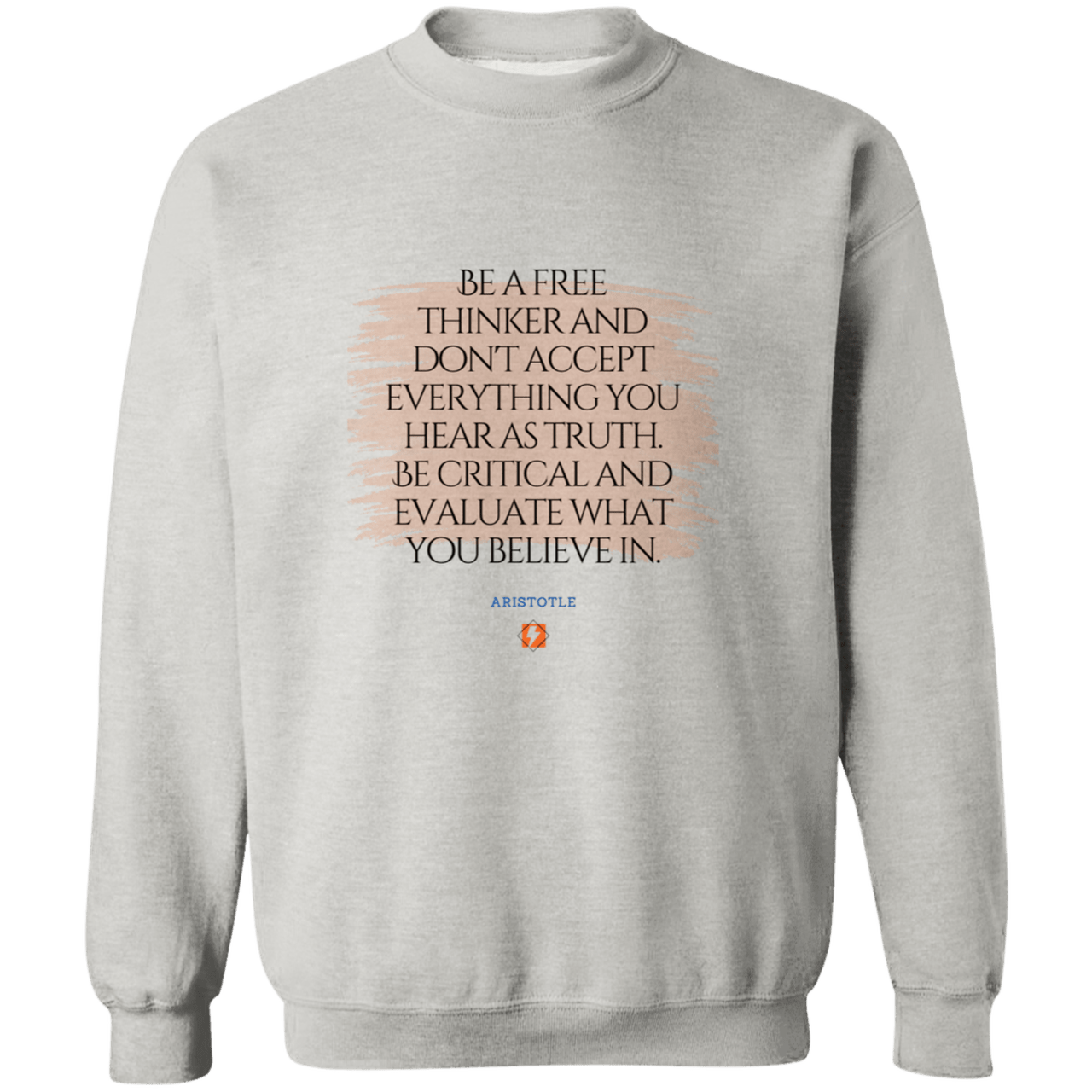 Men's Crewneck Pullover Sweatshirt G180 with inspiring Aristotle quote: A106 - Become a critical thinker - Color: