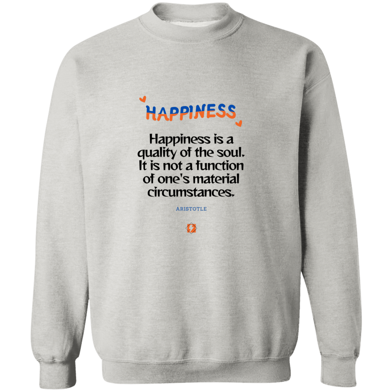 Men's Crewneck Pullover Sweatshirt G180 with inspiring Aristotle quote: A112 - Happiness is not circumstantial - Color: