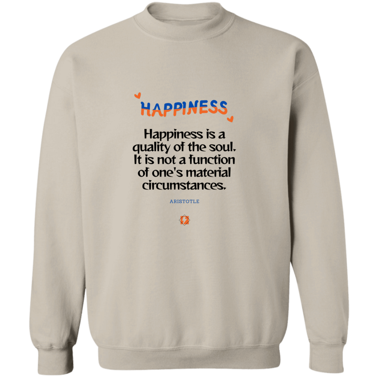Men's Crewneck Pullover Sweatshirt G180 with inspiring Aristotle quote: A112 - Happiness is not circumstantial - Color: