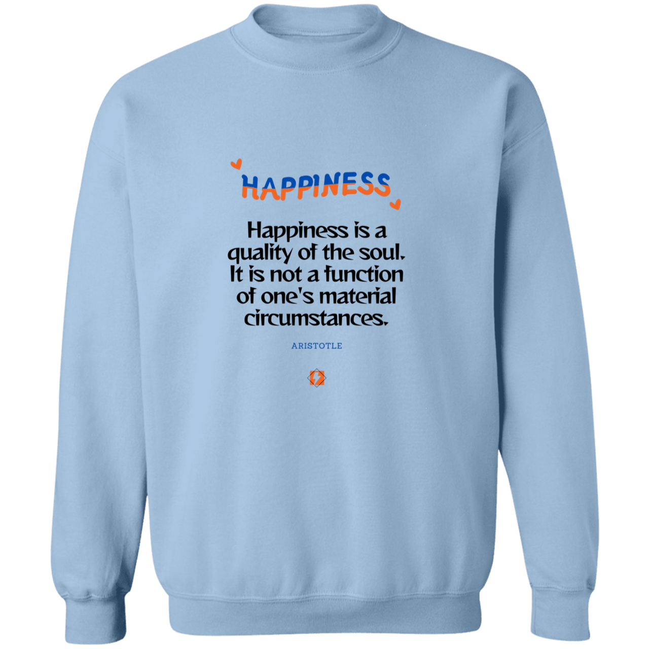 Men's Crewneck Pullover Sweatshirt G180 with inspiring Aristotle quote: A112 - Happiness is not circumstantial - Color:
