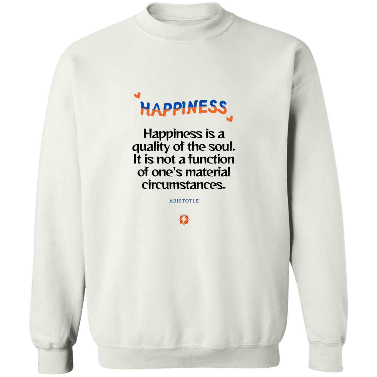 Men's Crewneck Pullover Sweatshirt G180 with inspiring Aristotle quote: A112 - Happiness is not circumstantial - Color:
