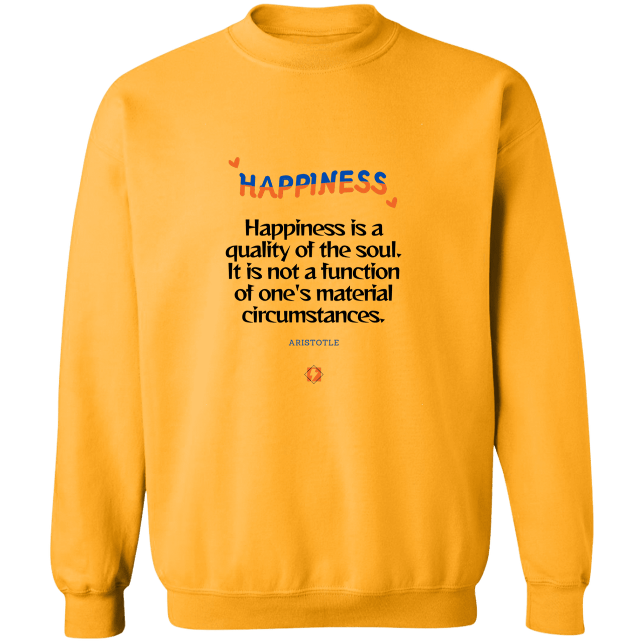Men's Crewneck Pullover Sweatshirt G180 with inspiring Aristotle quote: A112 - Happiness is not circumstantial - Color: