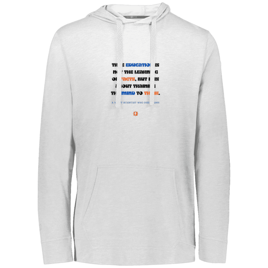 Men's T-Shirt Hoodie Eco Triblend 222577 with inspiring Einstein quote: E107 - True education is about learning to think - Color: White