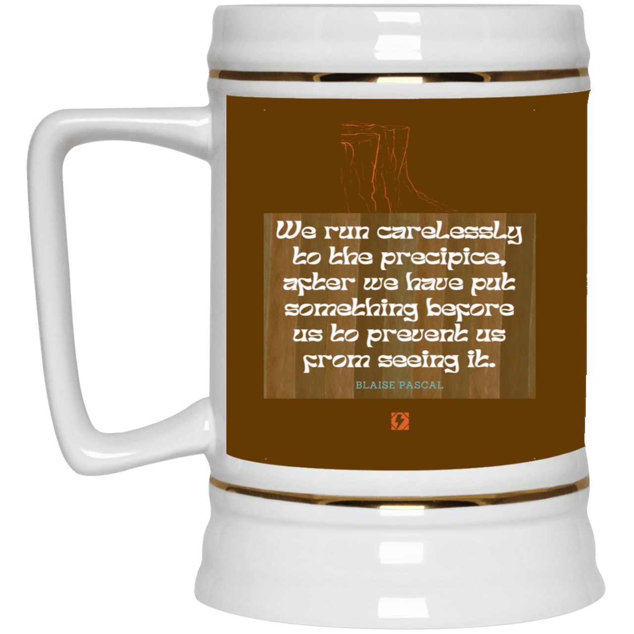 Ceramic Beer Stein Mug with inspiring Pascal quote: BP117 - Making assumptions carry risks - Color: Brown