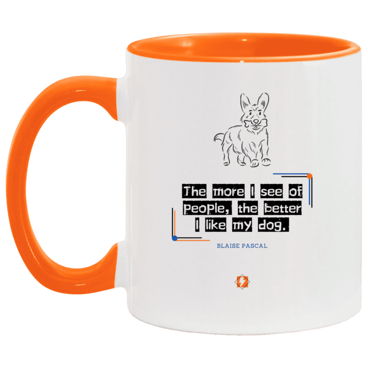 Ceramic Standard Mug 11oz with inspiring Pascal quote: BP112 - People vs Pets - Color: White/Orange