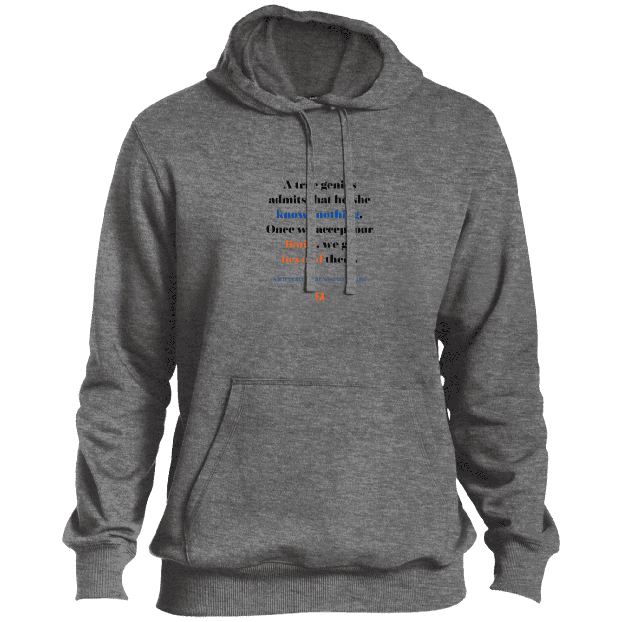 Men's Pullover Hoodie ST254 with inspiring Einstein quote: E119 - A genius is conscious of one's limits - Color: Vintage Heather