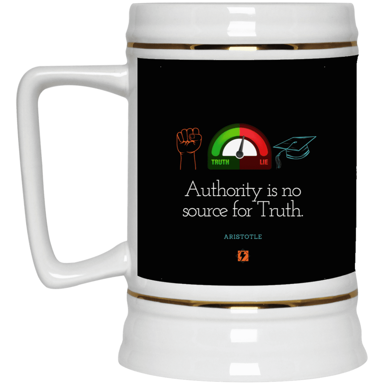 Ceramic Beer Stein Mug with inspiring Aristotle quote: A105 - Authority has no bearing on truth - Color: Black