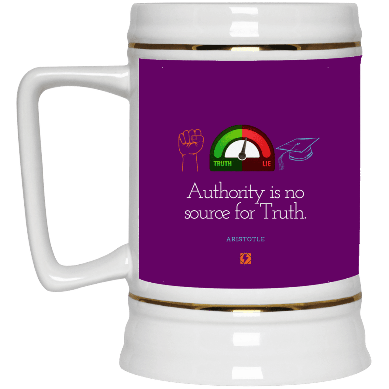 Ceramic Beer Stein Mug with inspiring Aristotle quote: A105 - Authority has no bearing on truth - Color: Purple