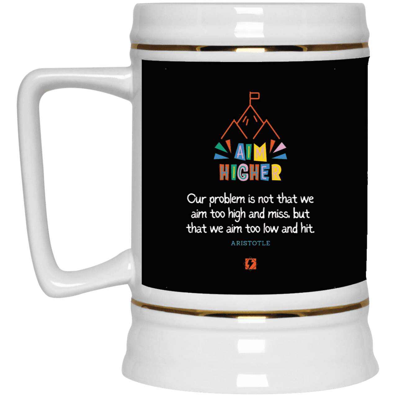 Ceramic Beer Stein Mug with inspiring Aristotle quote: A122 - Aim higher #1 - Color: Black