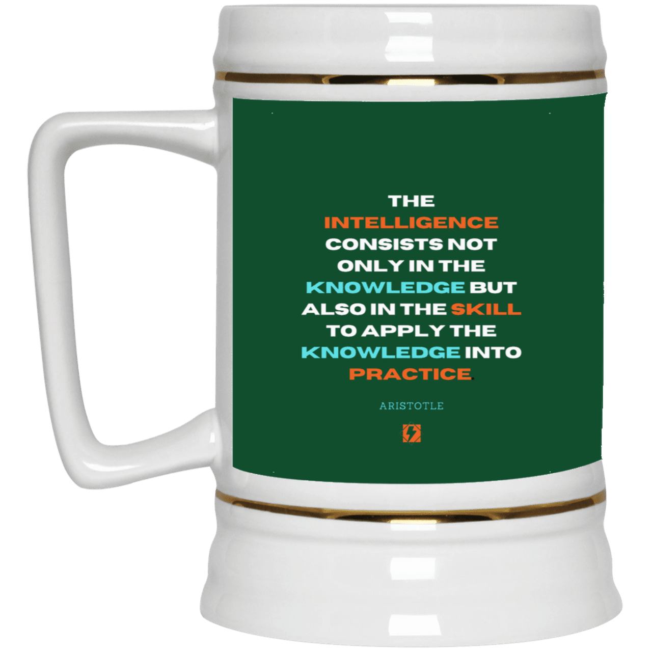 Ceramic Beer Stein Mug with inspiring Aristotle quote: A127 - Intelligence vs Knowledge - Color: Forest