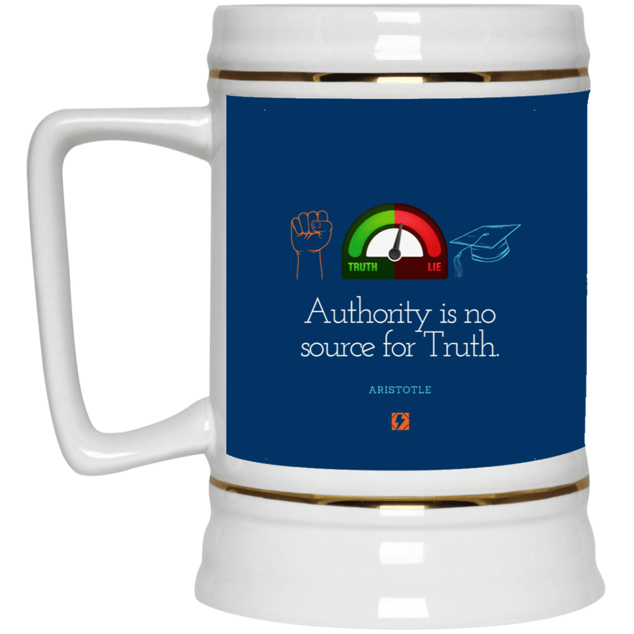 Ceramic Beer Stein Mug with inspiring Aristotle quote: A105 - Authority has no bearing on truth - Color: Royal