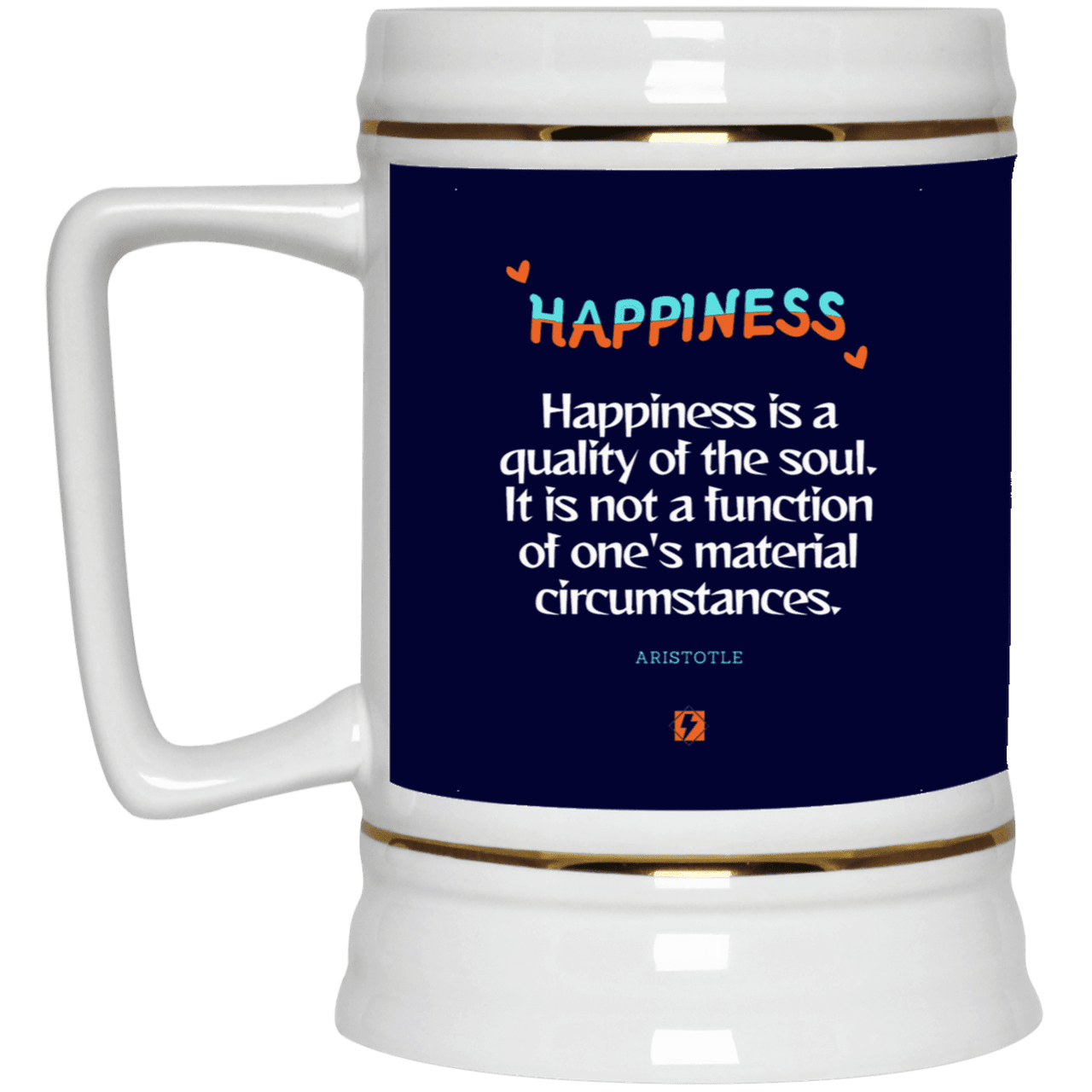 Ceramic Beer Stein Mug with inspiring Aristotle quote: A112 - Happiness is not circumstantial - Color: Navy