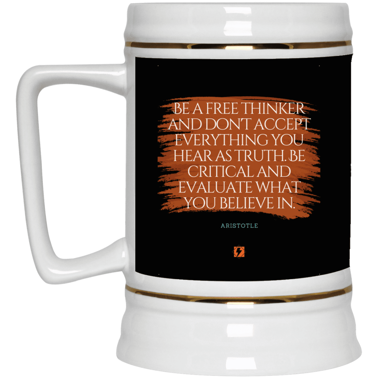 Ceramic Beer Stein Mug with inspiring Aristotle quote: A106 - Become a critical thinker - Color: Black