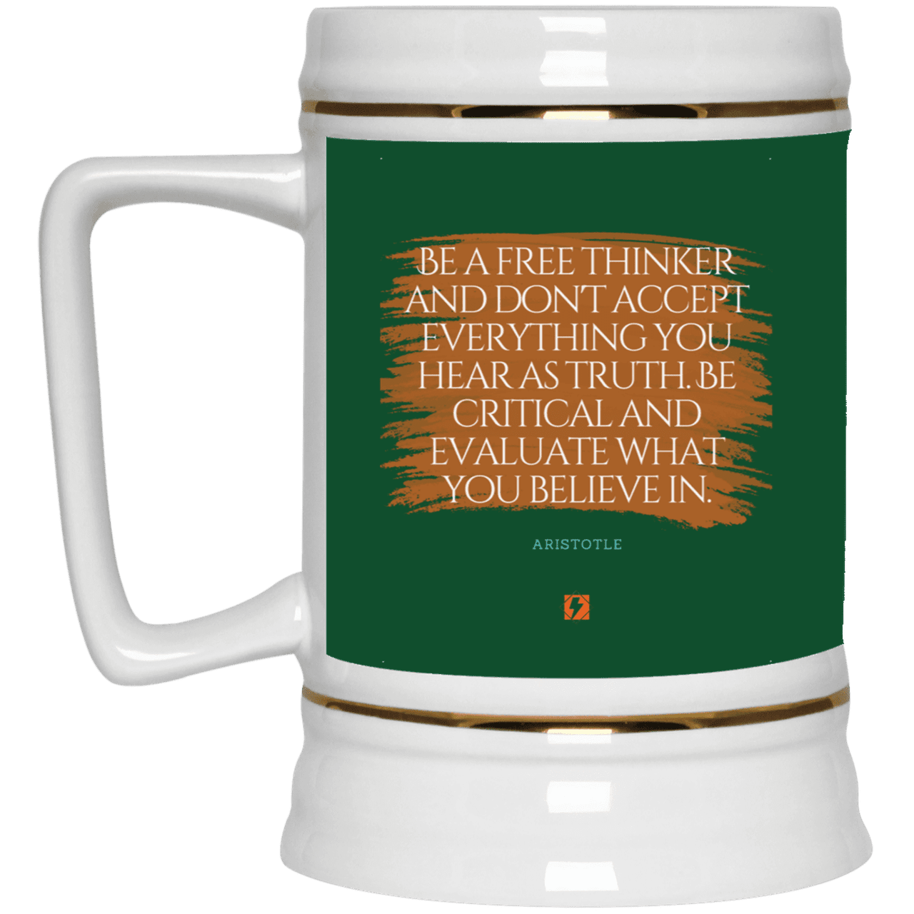 Ceramic Beer Stein Mug with inspiring Aristotle quote: A106 - Become a critical thinker - Color: Forest