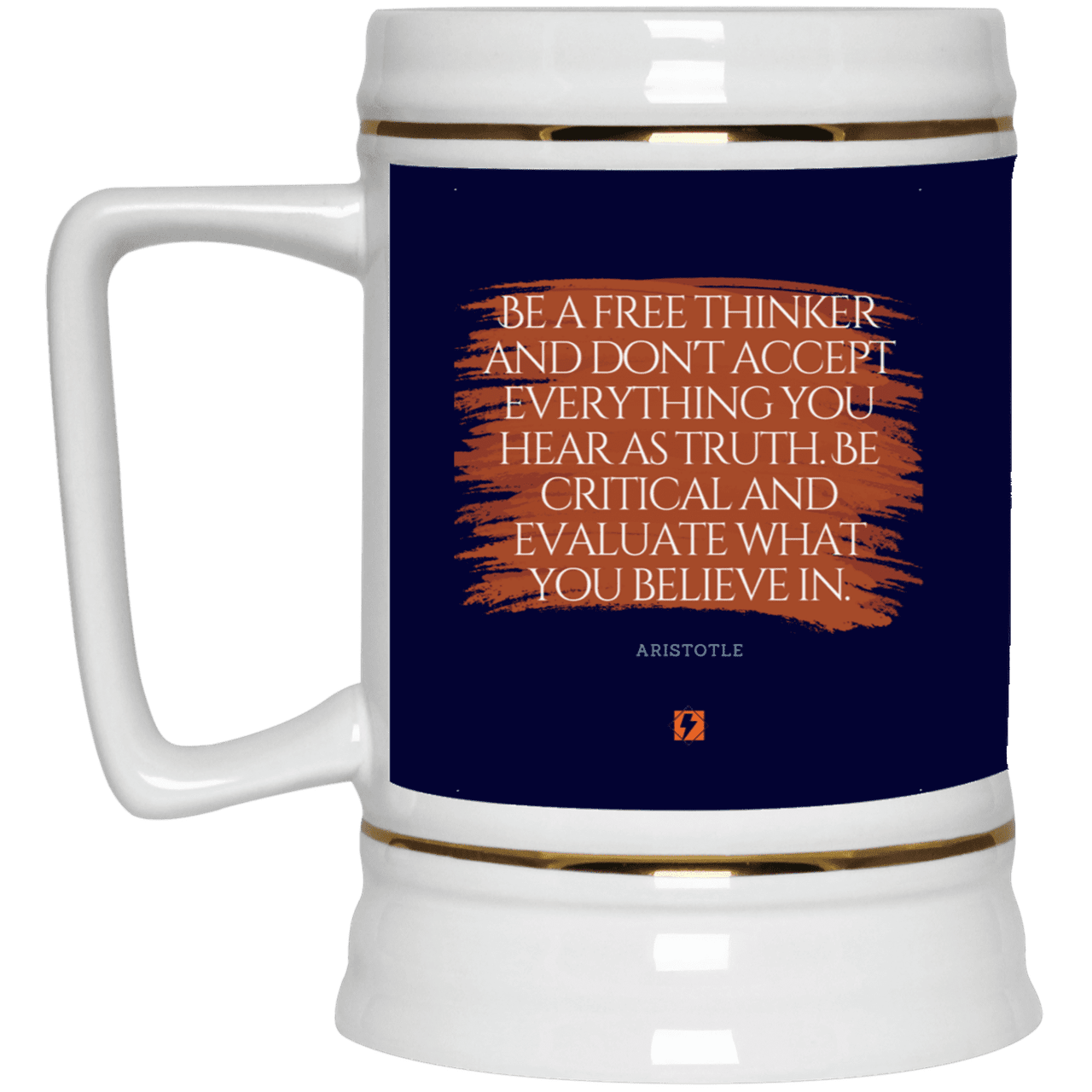 Ceramic Beer Stein Mug with inspiring Aristotle quote: A106 - Become a critical thinker - Color: Navy