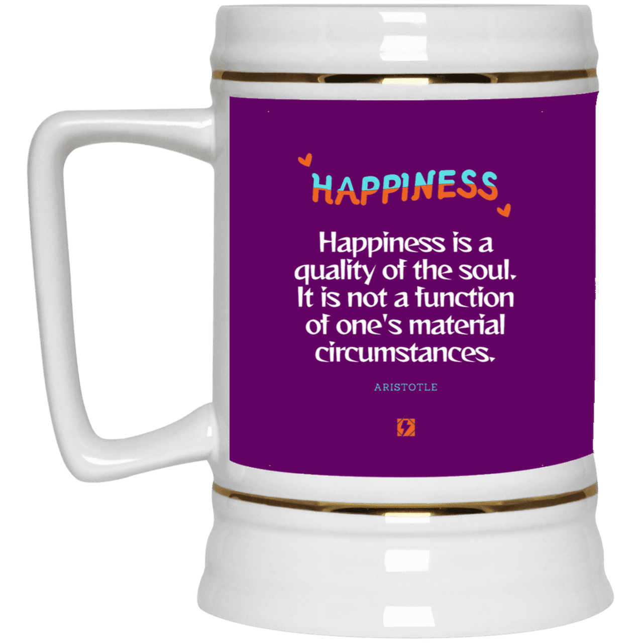 Ceramic Beer Stein Mug with inspiring Aristotle quote: A112 - Happiness is not circumstantial - Color: Purple