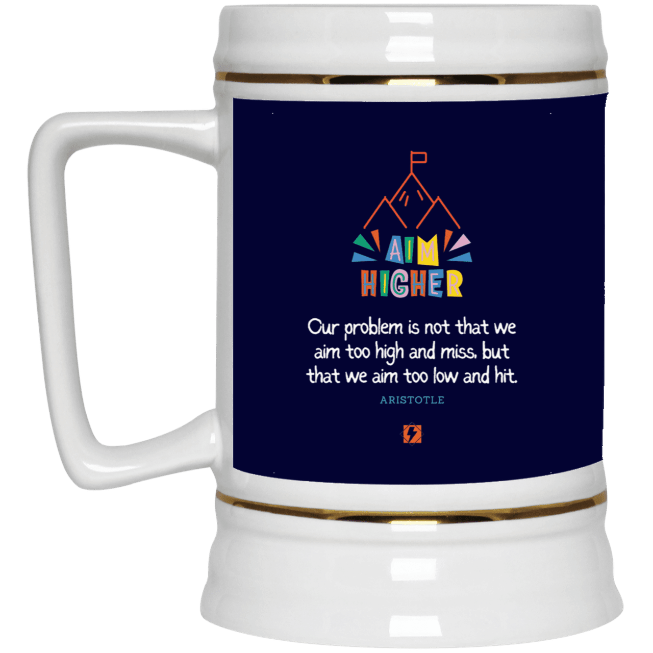 Ceramic Beer Stein Mug with inspiring Aristotle quote: A122 - Aim higher #1 - Color: Navy