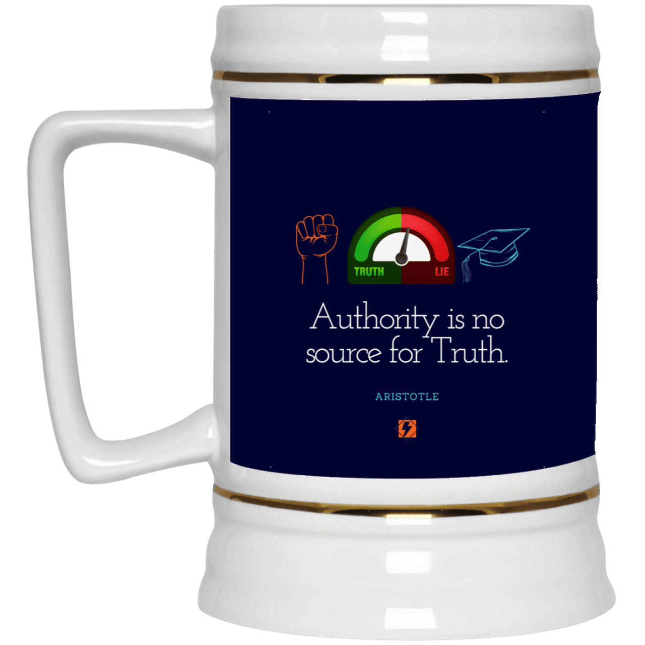 Ceramic Beer Stein Mug with inspiring Aristotle quote: A105 - Authority has no bearing on truth - Color: Navy