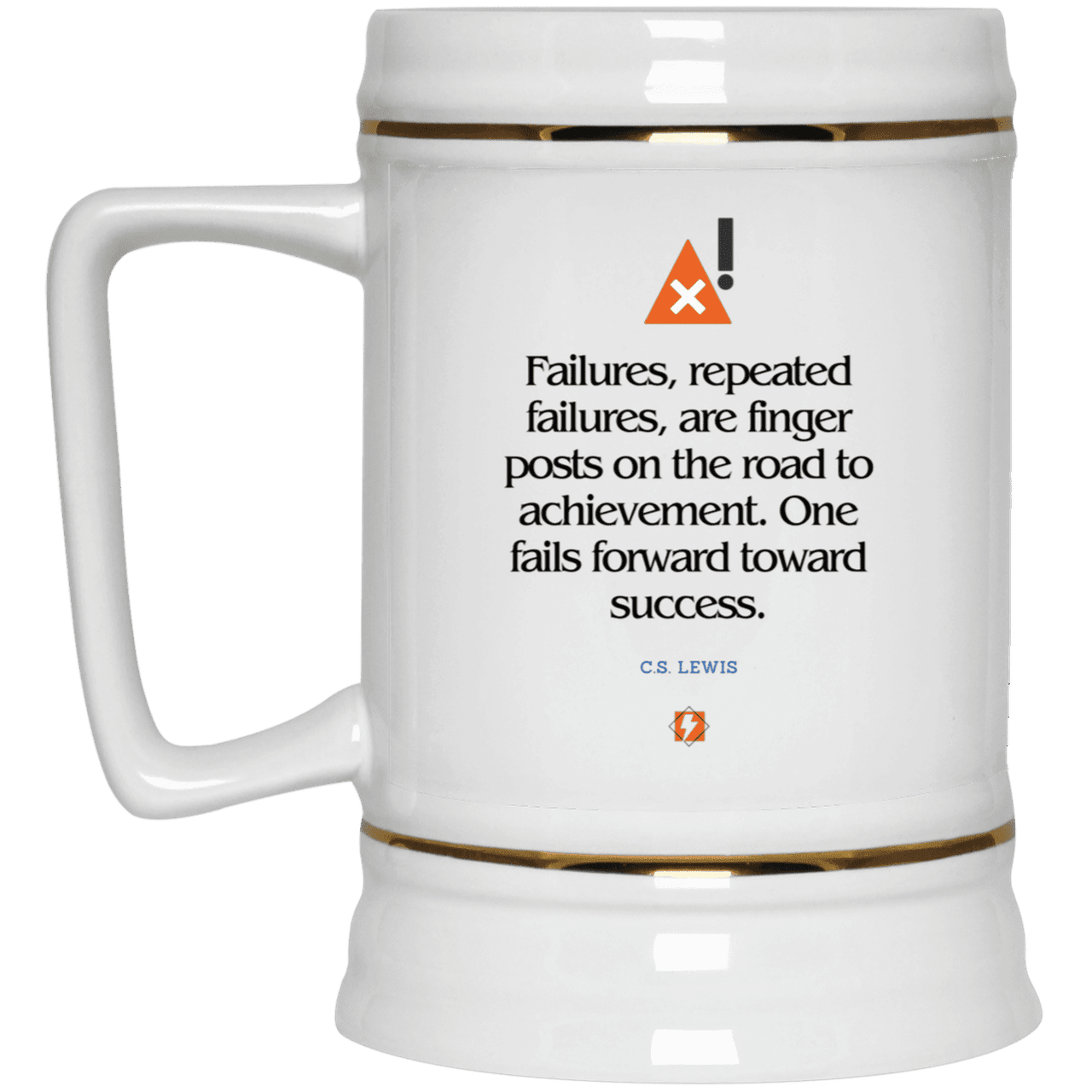 Ceramic Beer Stein Mug with inspiring CS Lewis quote: CS104 - Failures to Success - Color: Plain White