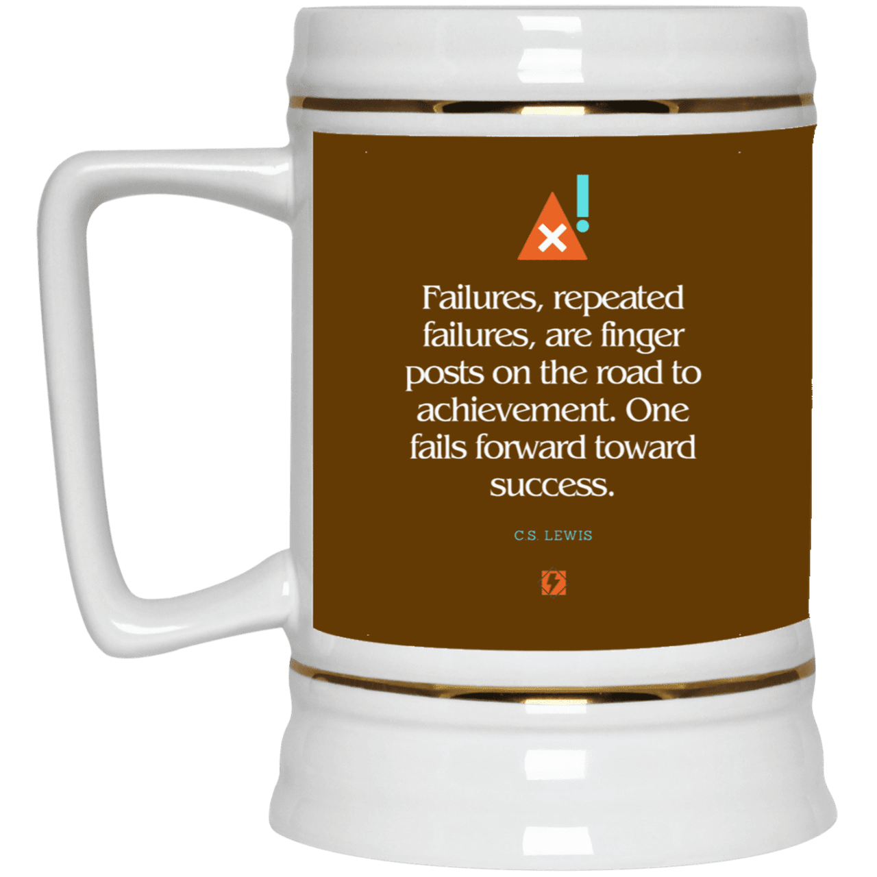 Ceramic Beer Stein Mug with inspiring CS Lewis quote: CS104 - Failures to Success - Color: Brown