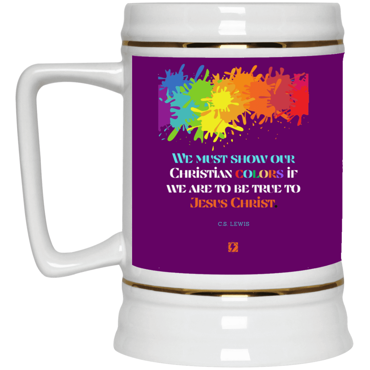 Ceramic Beer Stein Mug with inspiring CS Lewis quote: CS117 - Show your Christian colors to be true - Color: Purple