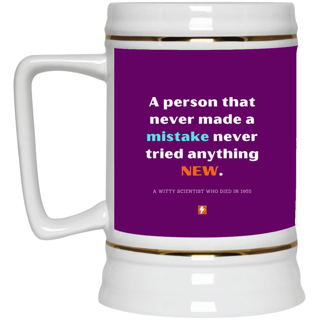 Ceramic Beer Stein Mug with inspiring Einstein quote: E118 - Try new things and learn from mistakes - Color: Purple