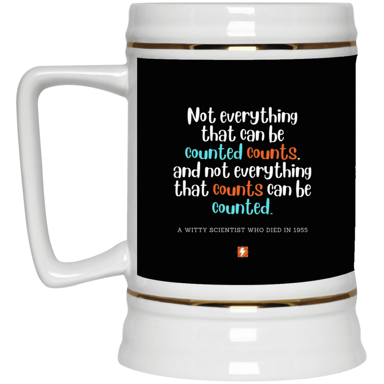 Ceramic Beer Stein Mug with inspiring Einstein quote: E104 - Not everything that can be counted counts - Color: Black