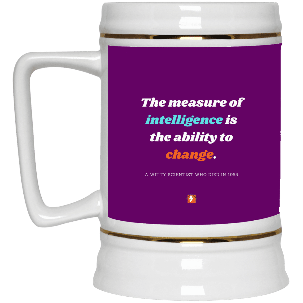 Ceramic Beer Stein Mug with inspiring Einstein quote: E117 - Intelligence is the ability to change - Color: Purple