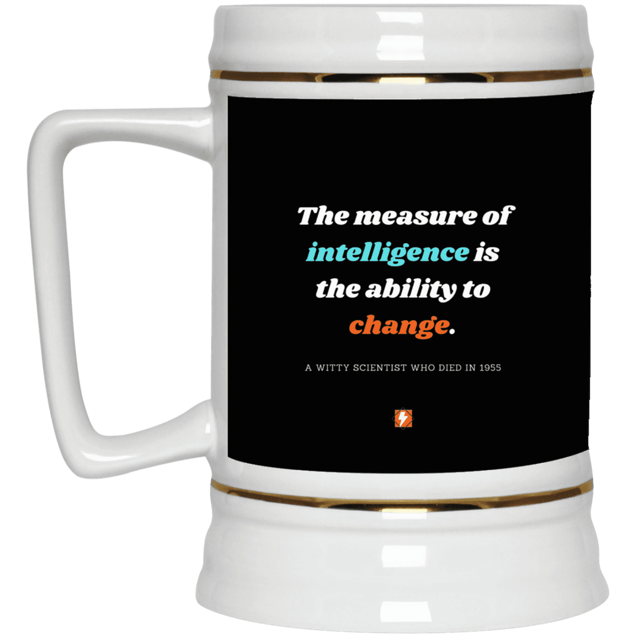 Ceramic Beer Stein Mug with inspiring Einstein quote: E117 - Intelligence is the ability to change - Color: Black