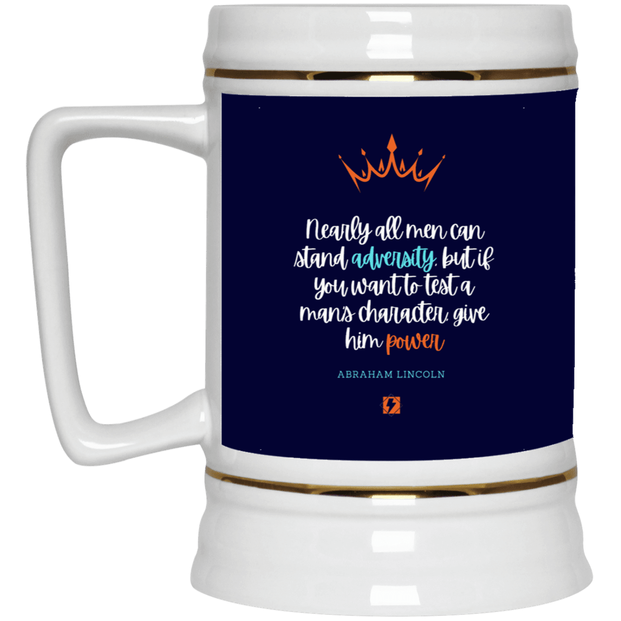 Ceramic Beer Stein Mug with inspiring Lincoln quote: L102 - Power is a greater test of character - Color: Navy