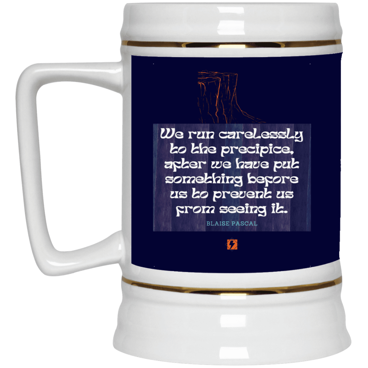 Ceramic Beer Stein Mug with inspiring Pascal quote: BP117 - Making assumptions carry risks - Color: Navy