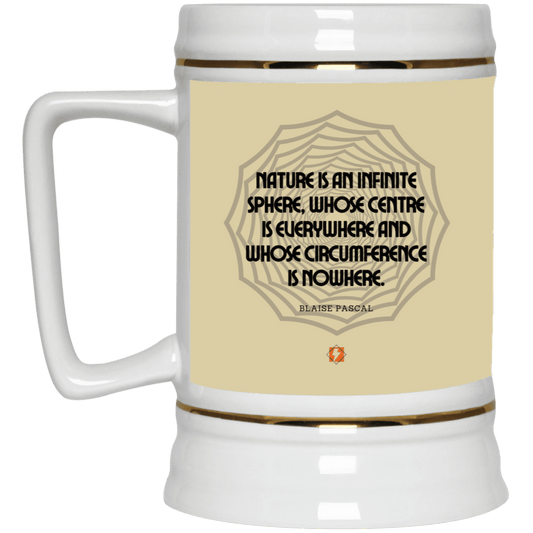 Ceramic Beer Stein Mug with inspiring Pascal quote: BP108 - Nature is unfathomable - Color: Tan