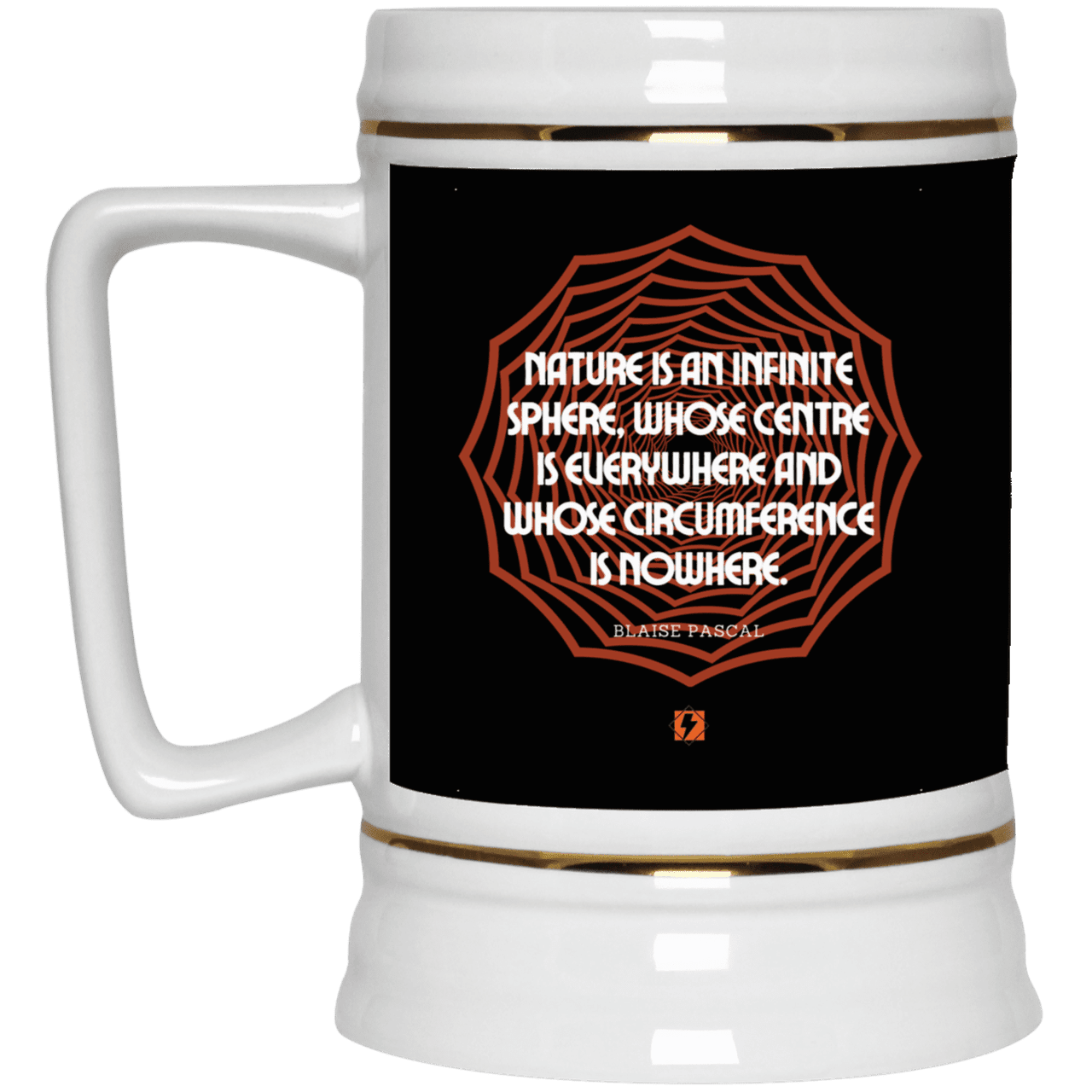 Ceramic Beer Stein Mug with inspiring Pascal quote: BP108 - Nature is unfathomable - Color: Black