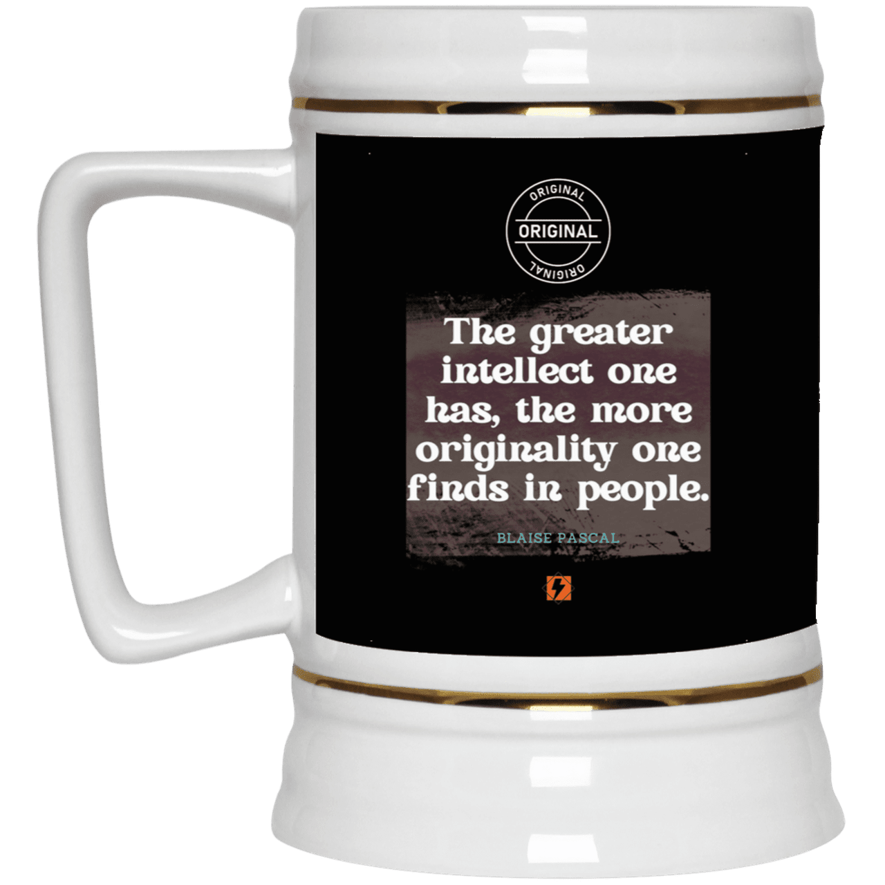 Ceramic Beer Stein Mug with inspiring Pascal quote: BP111 - Intelligence is in perceiving originality - Color: Black