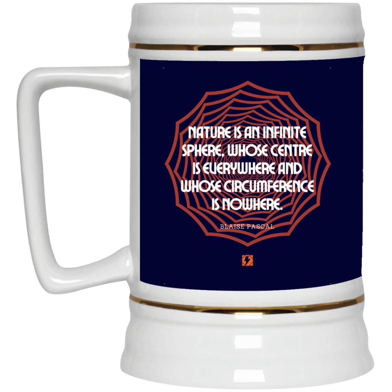 Ceramic Beer Stein Mug with inspiring Pascal quote: BP108 - Nature is unfathomable - Color: Navy