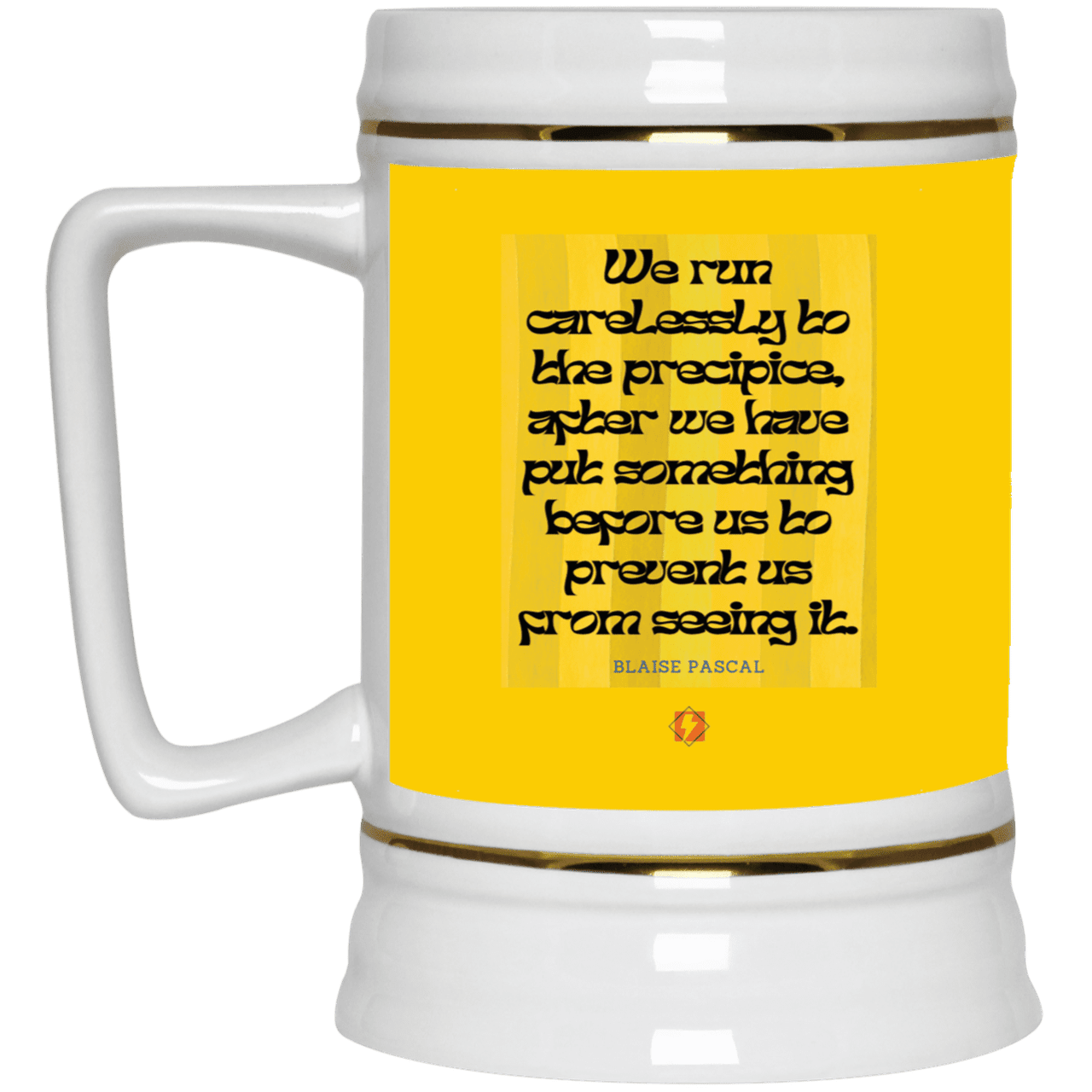 Ceramic Beer Stein Mug with inspiring Pascal quote: BP117 - Making assumptions carry risks - Color: Athletic Gold