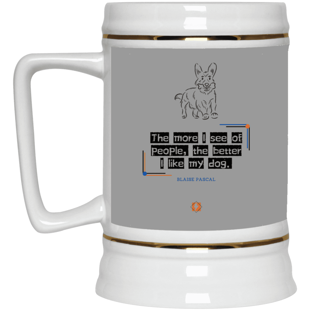 Ceramic Beer Stein Mug with inspiring Pascal quote: BP112 - People vs Pets - Color: Gray