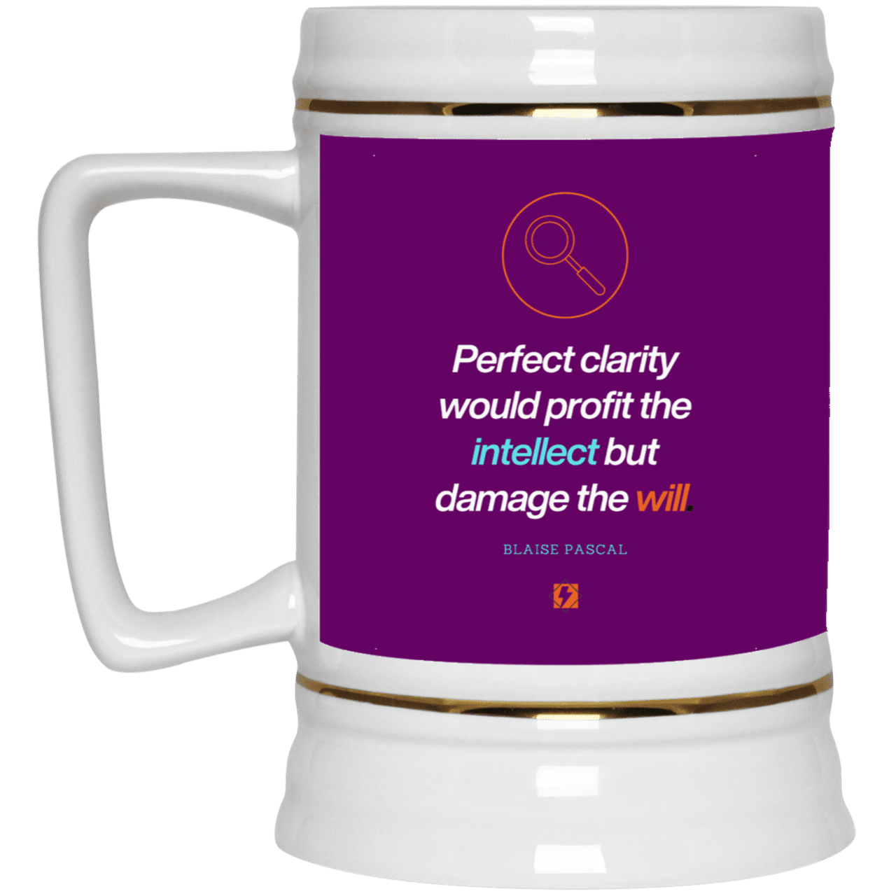 Ceramic Beer Stein Mug with inspiring Pascal quote: BP109 - Clarity sometimes leads to inaction - Color: Purple