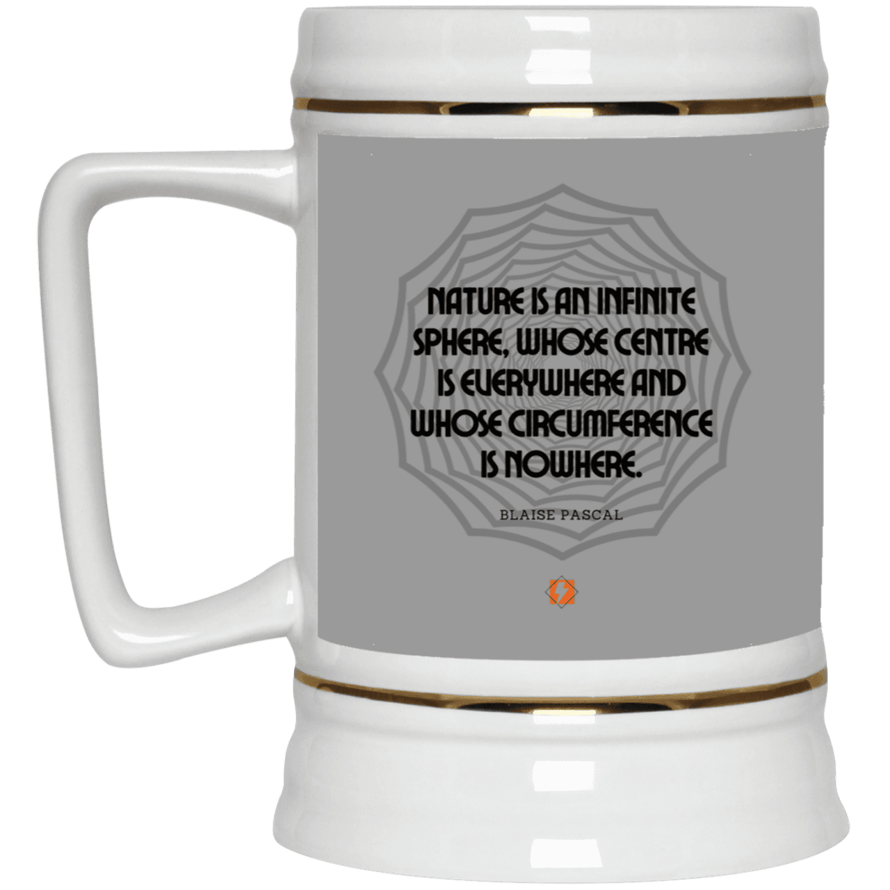 Ceramic Beer Stein Mug with inspiring Pascal quote: BP108 - Nature is unfathomable - Color: Gray