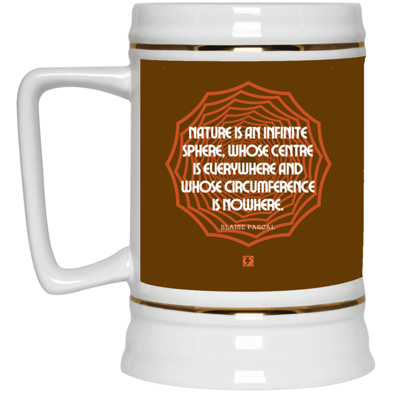 Ceramic Beer Stein Mug with inspiring Pascal quote: BP108 - Nature is unfathomable - Color: Brown