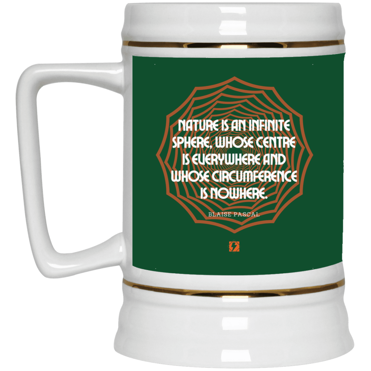 Ceramic Beer Stein Mug with inspiring Pascal quote: BP108 - Nature is unfathomable - Color: Forest