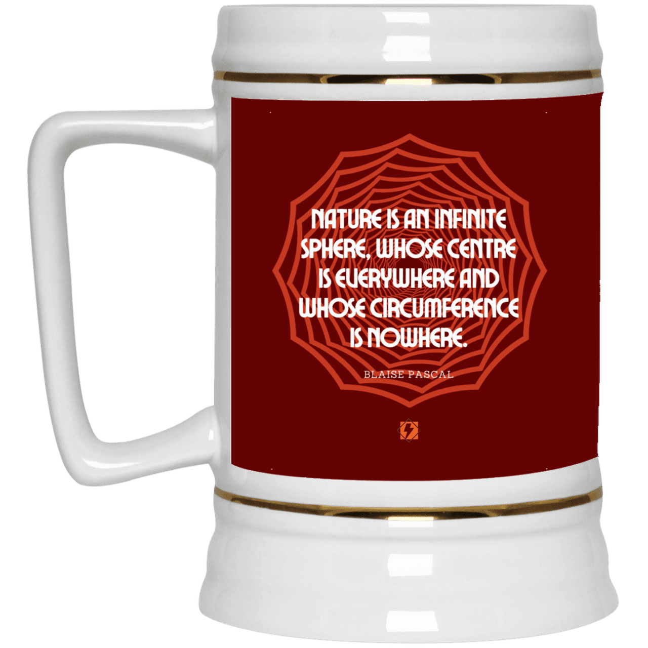 Ceramic Beer Stein Mug with inspiring Pascal quote: BP108 - Nature is unfathomable - Color: Maroon