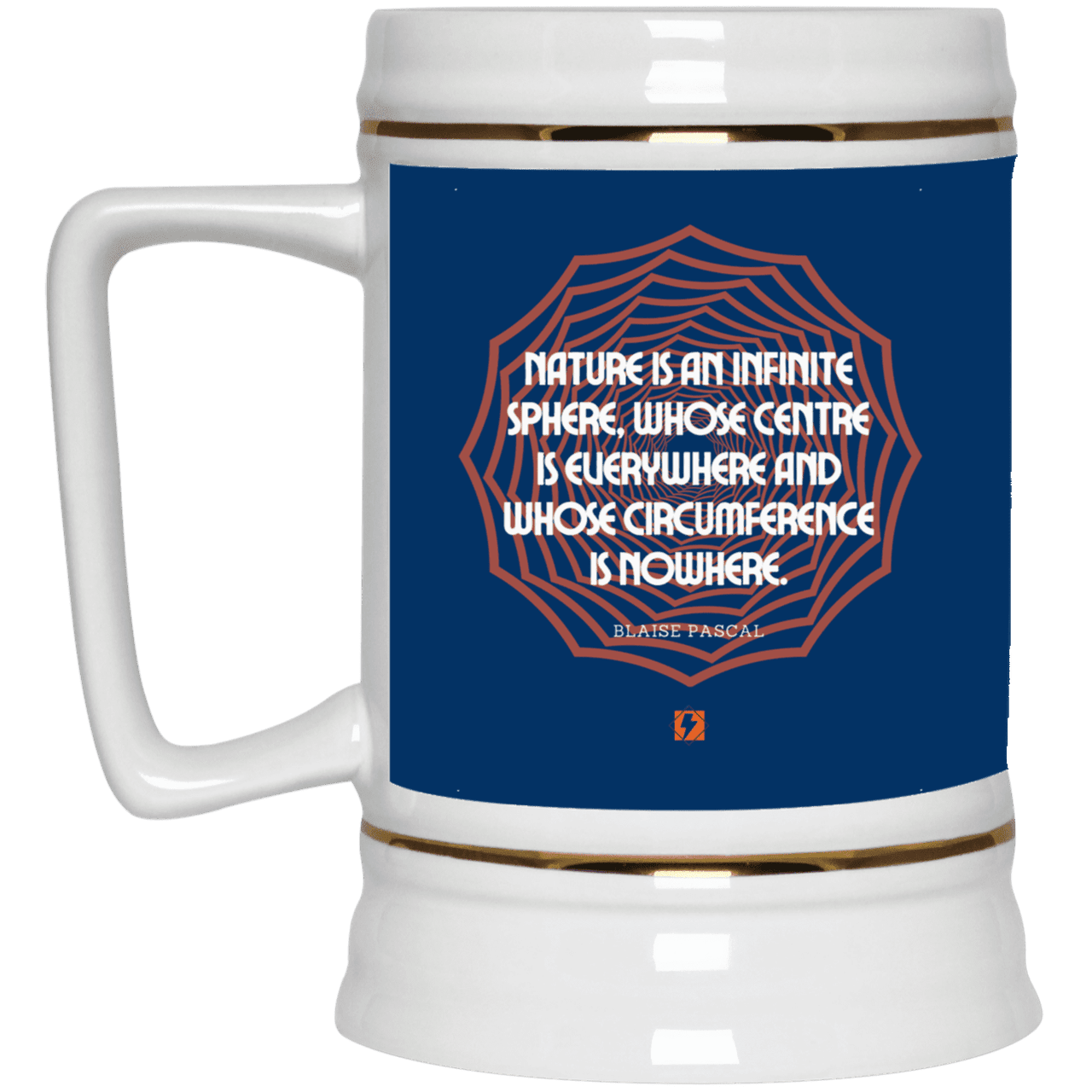 Ceramic Beer Stein Mug with inspiring Pascal quote: BP108 - Nature is unfathomable - Color: Royal