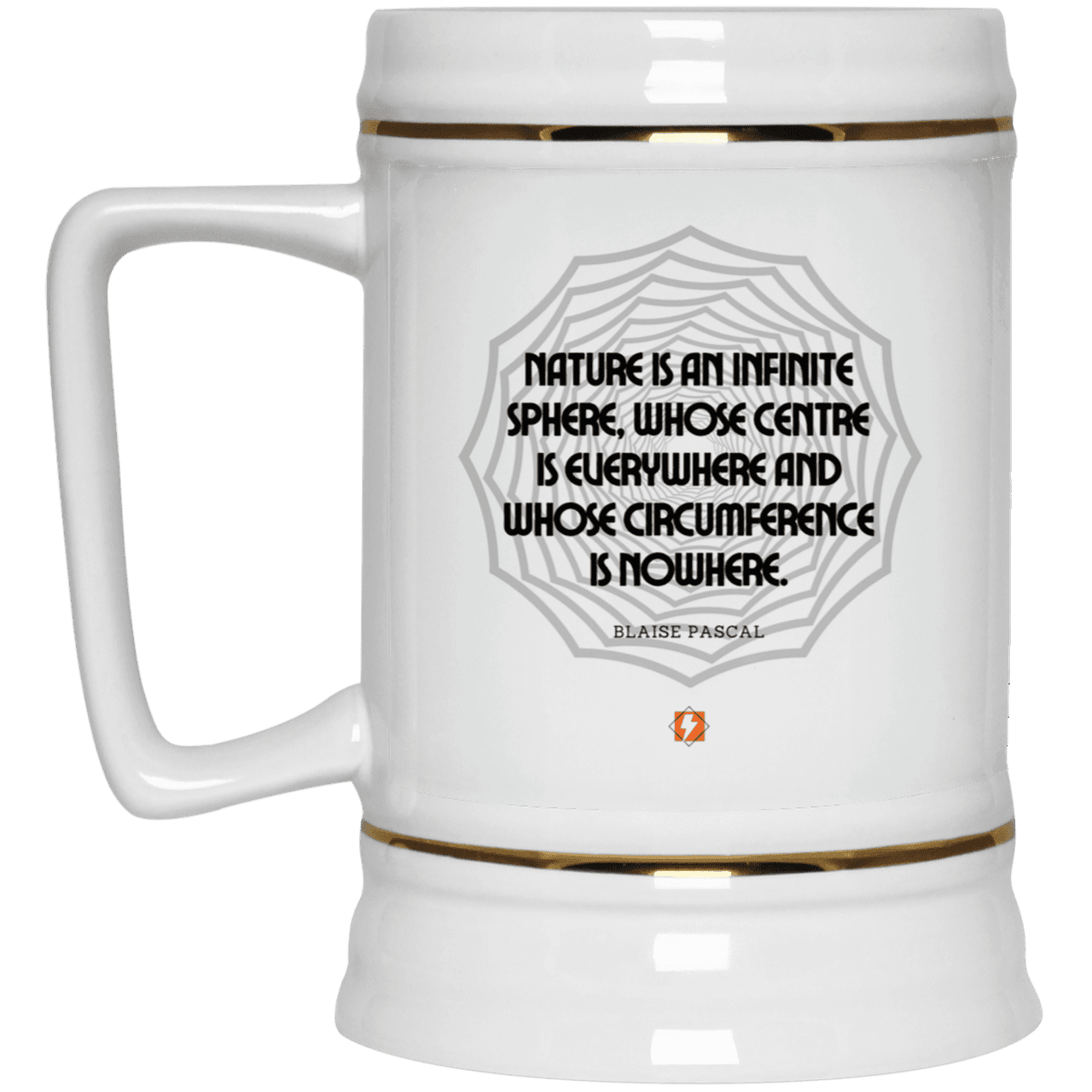 Ceramic Beer Stein Mug with inspiring Pascal quote: BP108 - Nature is unfathomable - Color: Plain White