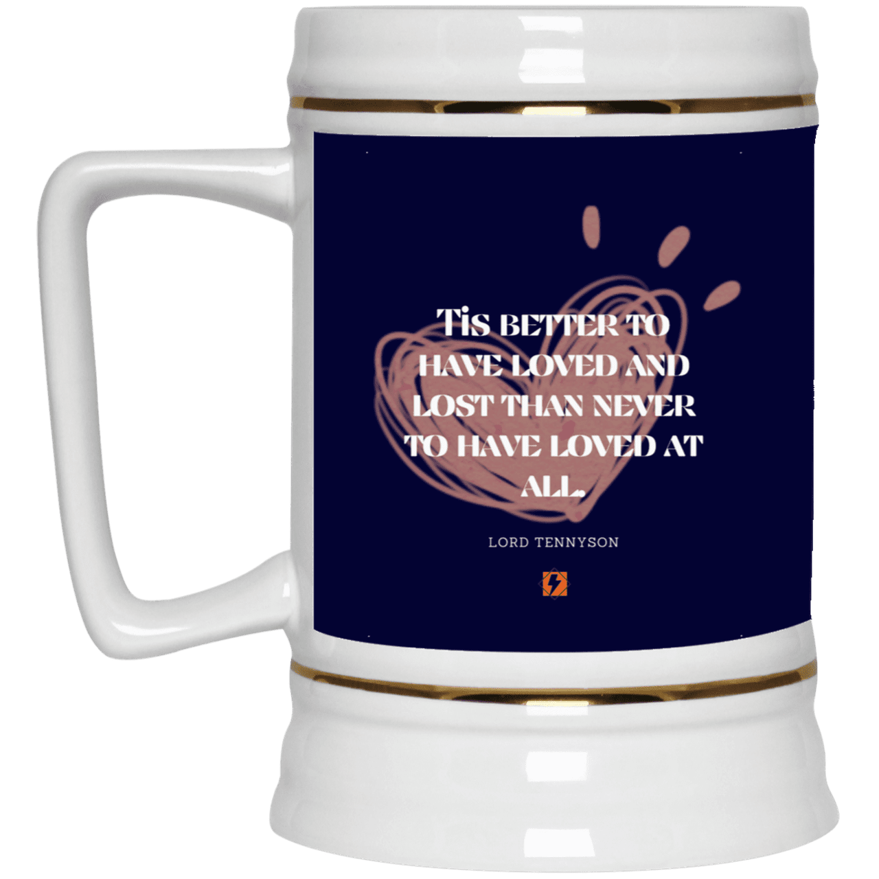 Ceramic Beer Stein Mug with inspiring Tennyson quote: LT117 - Seeking love inspite of disappointments - Color: Navy